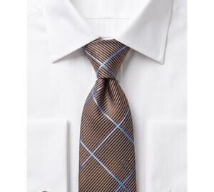 Ted Baker London Brown & Blue Plaid Check 100% Silk Necktie
